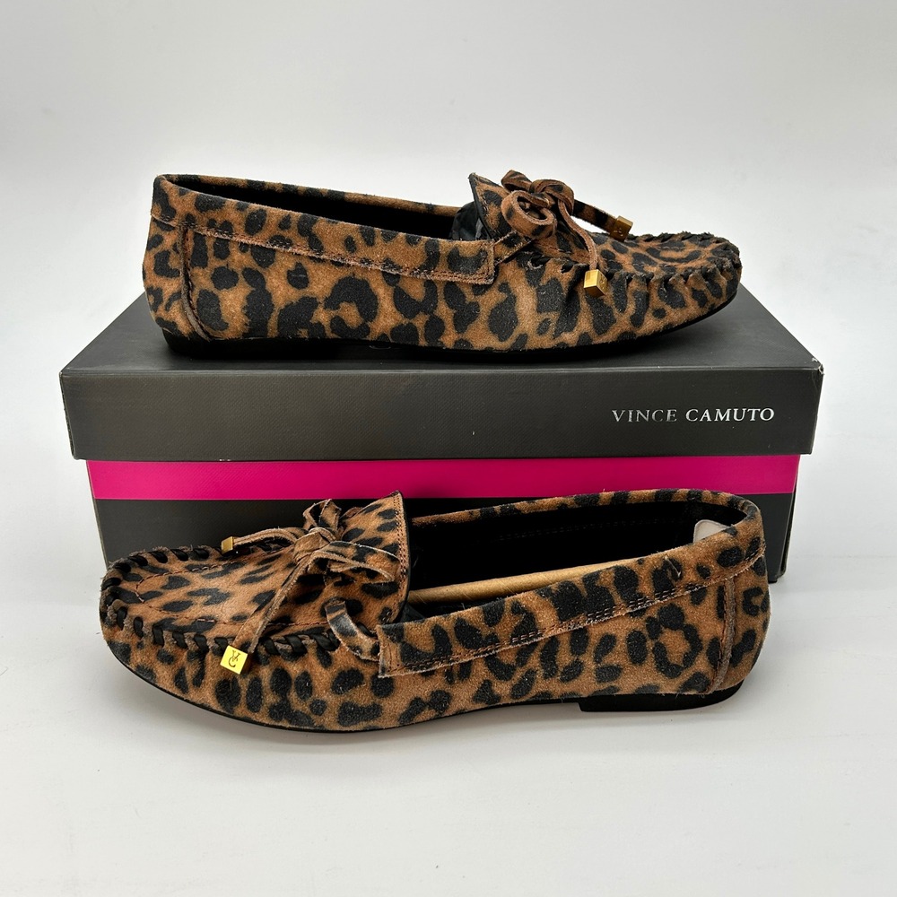 Womens Flat Loafers Vince Camuto Katenas Size 8 Leopard Print Suede Moccasin NEW